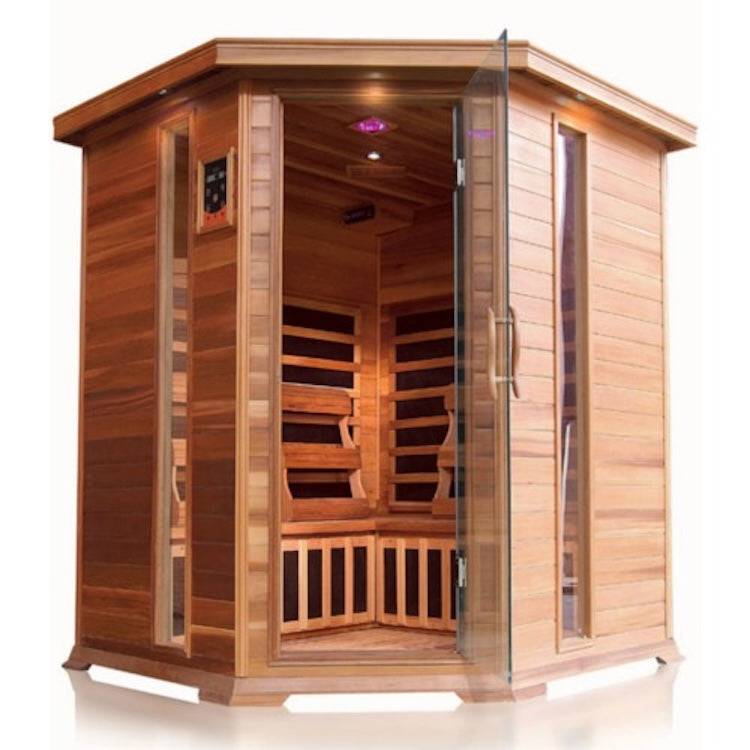 SunRay Bristol Bay 4 Person Corner Cedar Infrared Sauna with Carbon Heaters