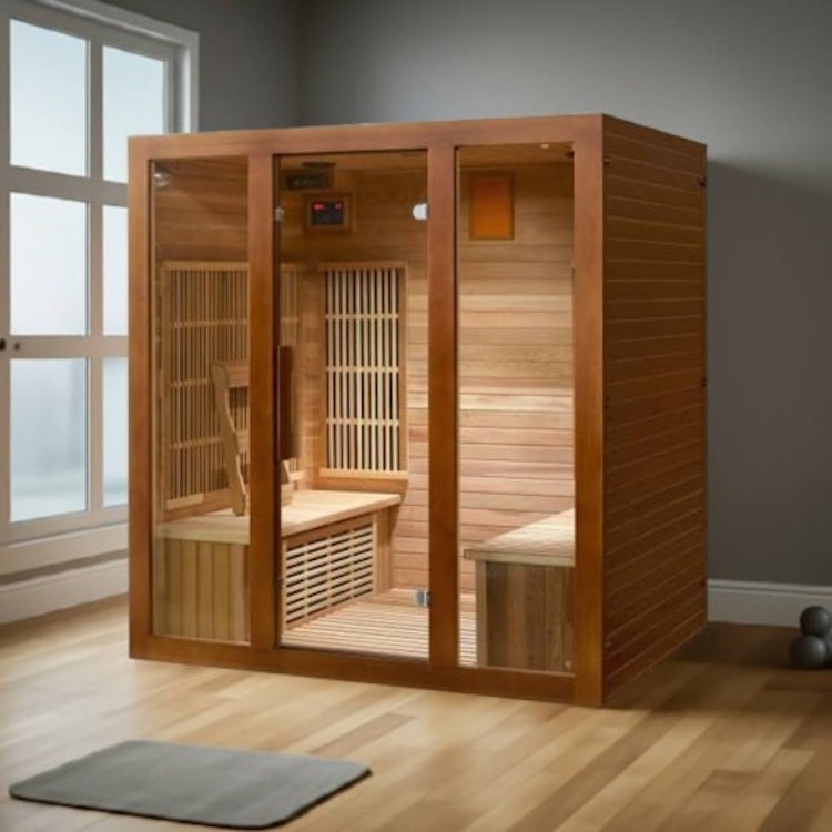 SunRay Roslyn 4 Person Cedar Infrared Sauna with Carbon Heaters & Side Bench Seating
