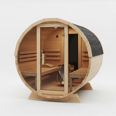 Søvna Horizon Ergo-Series 06 4-person outdoor barrel sauna — exterior front view
